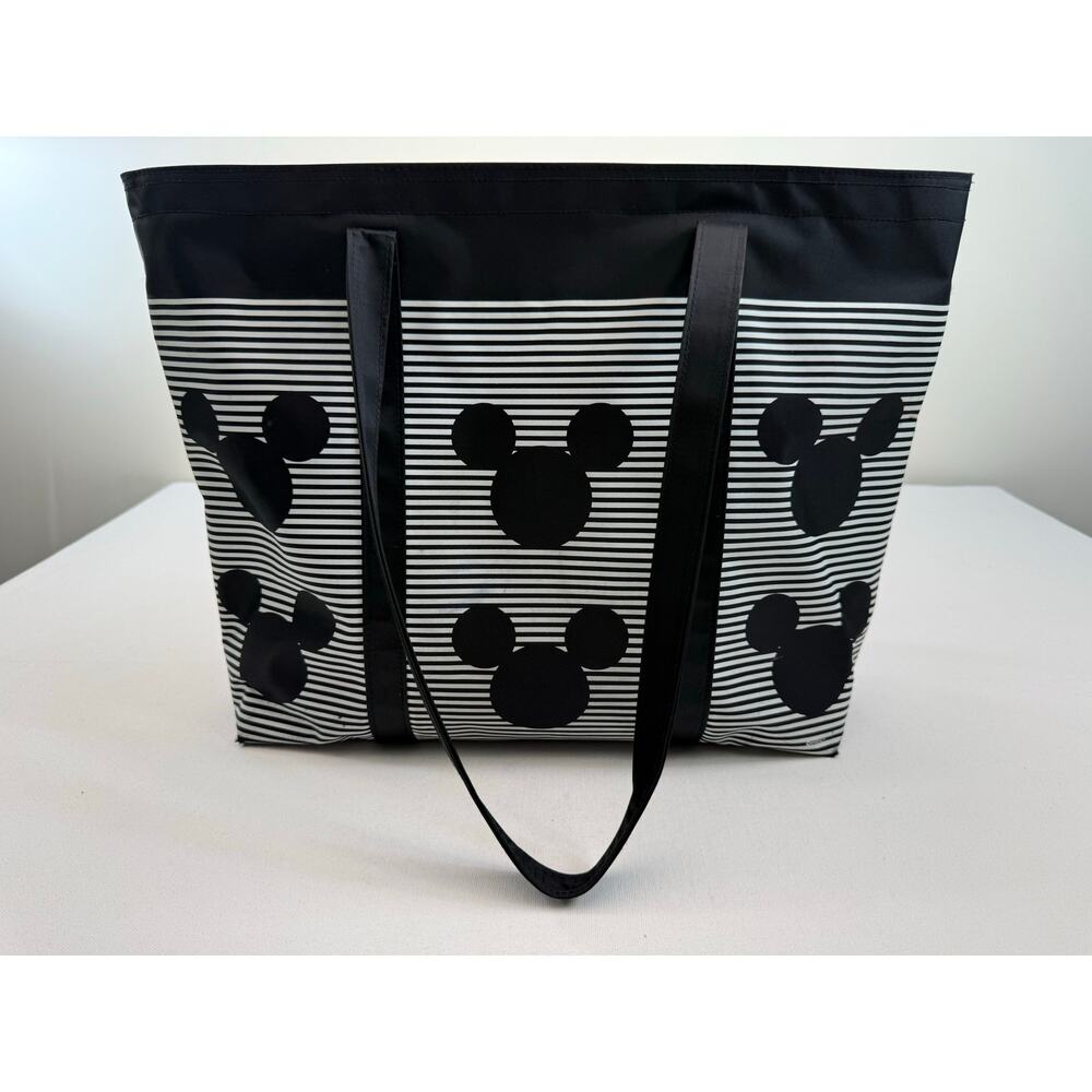 Authentic Disney Parks Black & White‎ Stripe Mickey Zip Top Tote Bag